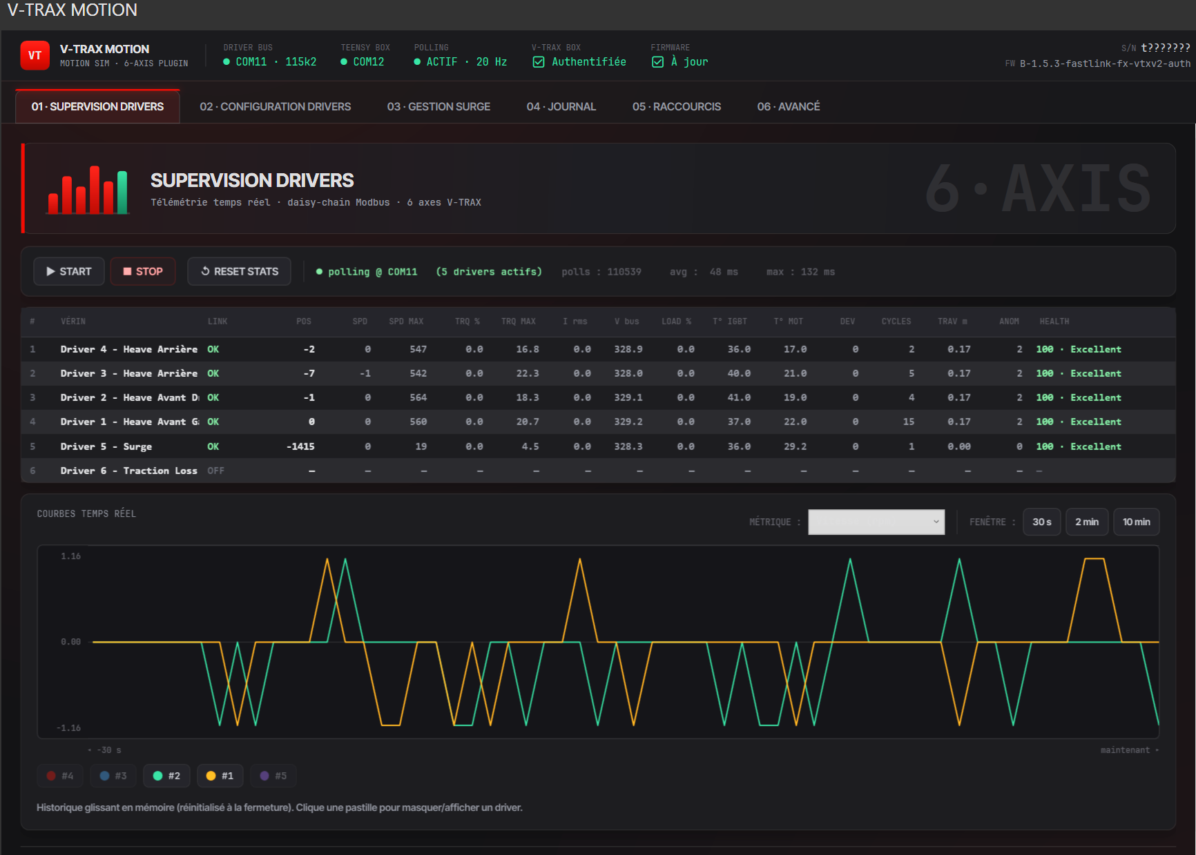 Plugin SimHub V-TRAX — supervision des drivers