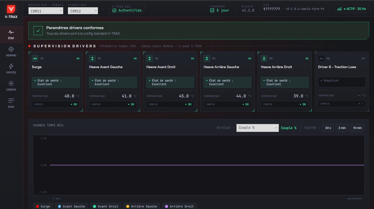 Interface du plugin V-TRAX pour SimHub